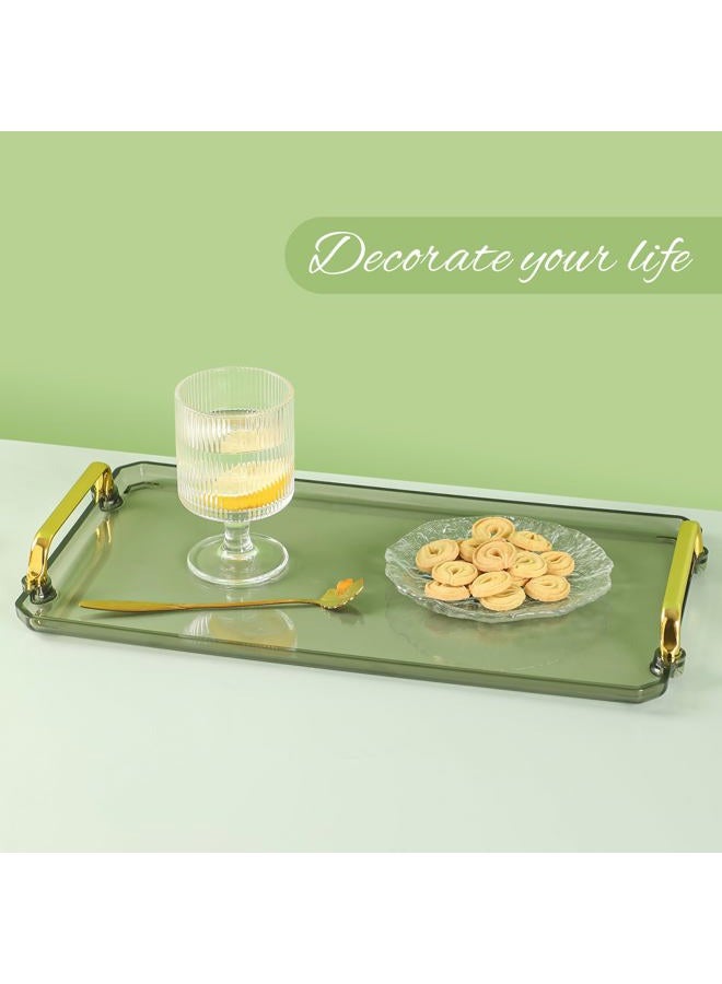 Serving Tray with Handles Serving Tray Valet Tray Plastic Serving Trays for Party, Kitchen, Bathroom, Dessert Table, Cupcake Display, Acrylic Tray for Ottoman Coffee Table, Decorative Trays (Amber) - Image 2