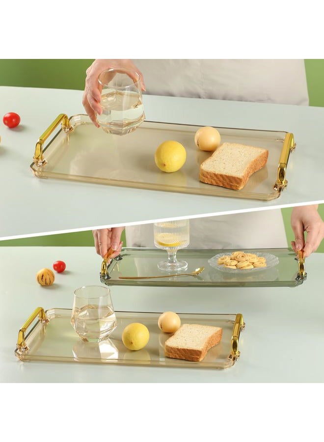 Serving Tray with Handles Serving Tray Valet Tray Plastic Serving Trays for Party, Kitchen, Bathroom, Dessert Table, Cupcake Display, Acrylic Tray for Ottoman Coffee Table, Decorative Trays (Amber) - Image 5