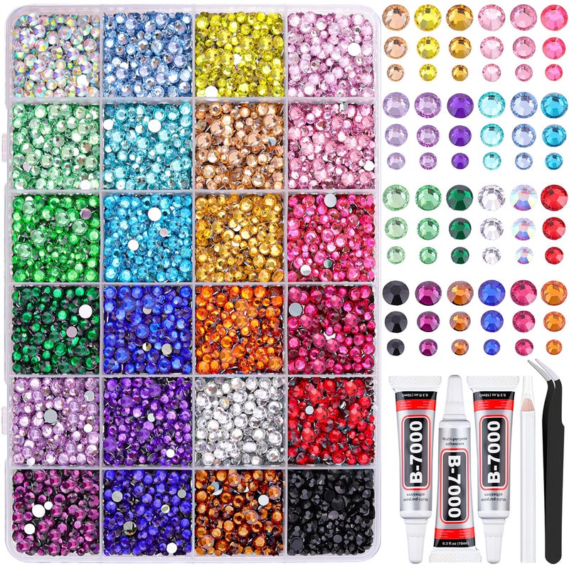 TINKRSTUFF Resin Rhinestones for Bedazzling with Tweezers, 12000Pcs Multicolor 3/4/5mm Rhinestones for Crafting with 3Pcs 10ml B7000 Jewelry Glue for DIY Crafts Clothing Tumblers Shoes Fabric Nail Art - Image 1
