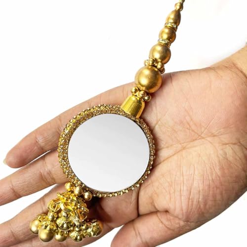 Adikala Craft Store Handmade Work Ethnic Sequin Tassel Latkan Set of 2 for Saree Pallu, Designer Blouse, Dupatta and Lehenga (Golden Mirror) - Image 1