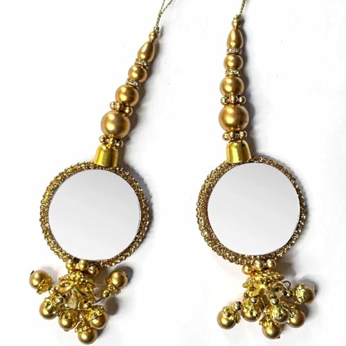 Adikala Craft Store Handmade Work Ethnic Sequin Tassel Latkan Set of 2 for Saree Pallu, Designer Blouse, Dupatta and Lehenga (Golden Mirror) - Image 2
