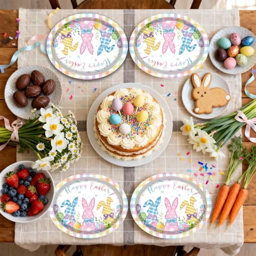 HiEnjoin 30PCS Easter Paper Plates, Disposable Oval Bunny Plates Dinner Plates for Happy Easter Party Spring Holiday Supplies - Image 4