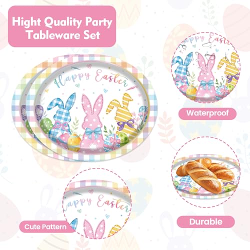 HiEnjoin 30PCS Easter Paper Plates, Disposable Oval Bunny Plates Dinner Plates for Happy Easter Party Spring Holiday Supplies - Image 3