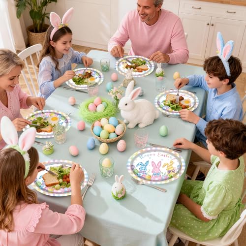 HiEnjoin 30PCS Easter Paper Plates, Disposable Oval Bunny Plates Dinner Plates for Happy Easter Party Spring Holiday Supplies - Image 5