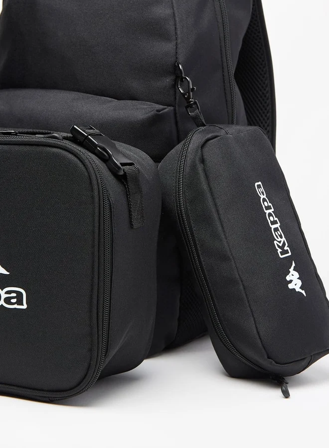 Kappa Logo Print Backpack with Lunch Bag and Pencil Case