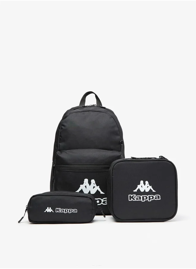 Kappa Logo Print Backpack with Lunch Bag and Pencil Case