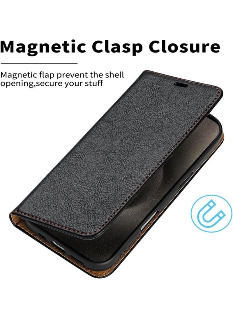 Aookay Case for iPhone 16E, Wallet Case with Card Slot Magnetic Closure, PU Leather Flip Kickstand Shockproof Cover (Black) - Image 3