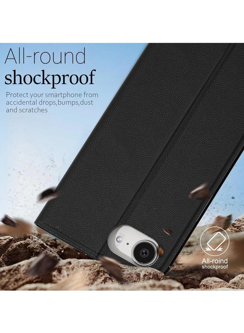 Aookay Case for iPhone 16E, Wallet Case with Card Slot Magnetic Closure, PU Leather Flip Kickstand Shockproof Cover (Black) - Image 5