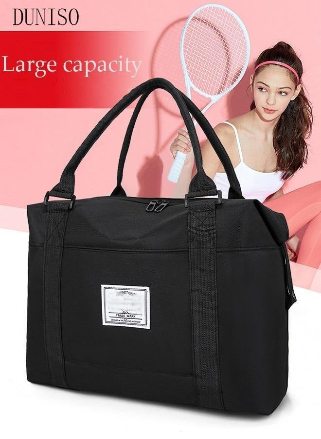 DUNISO Large Capacity Travel Bag，Foldable Lightweight Waterproof Luggage Hand Travel Bag，Portable Tote Bag with Back Tie Rod Retaining Strap,Dry and Wet Separation,for Travel, Business Trips, Sport,Yoga,Gym  - Image 1