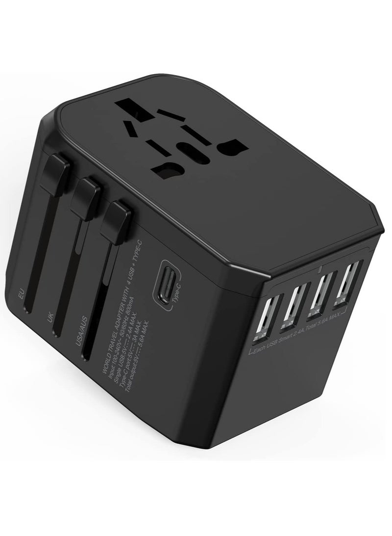 ELTRAZONE Universal International Travel Power Adapter with 3 USB + 1 Type C Charging Ports, European Adapter, Worldwide AC Outlet Plugs Adapters for Europe, UK, US, AU - Image 1
