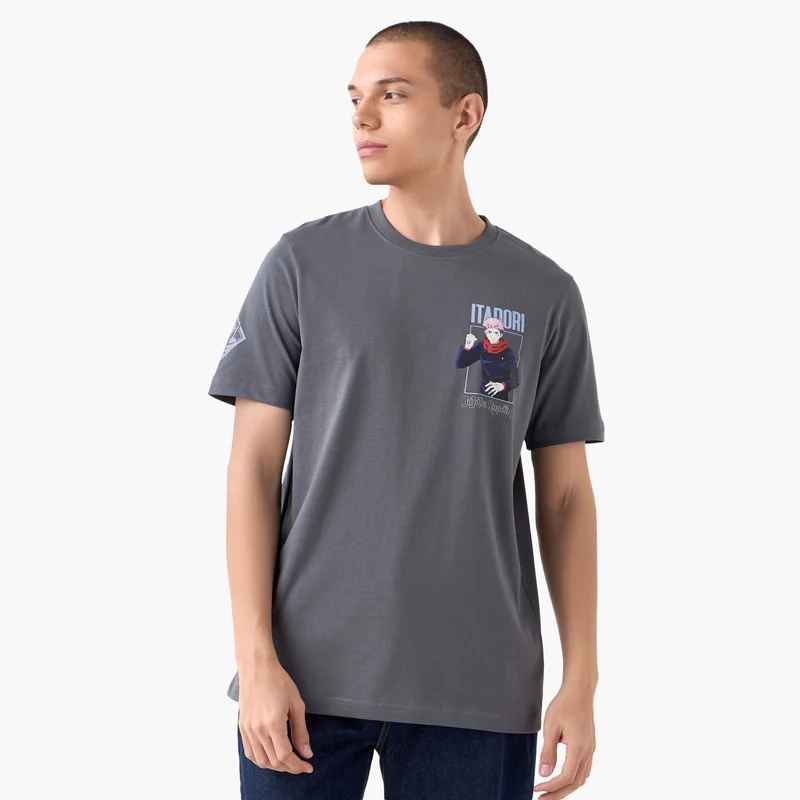 Splash FAV Anime Print T-shirt with Crew Neck