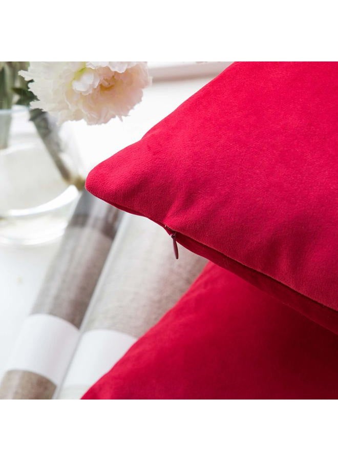 Phantoscope Pack of 2 Velvet Decorative Throw Decorative Pillow Cover Soft Solid Square Cushion Case for Couch Wine Red 12 x 20 inches 30 x 50 cm - Image 2