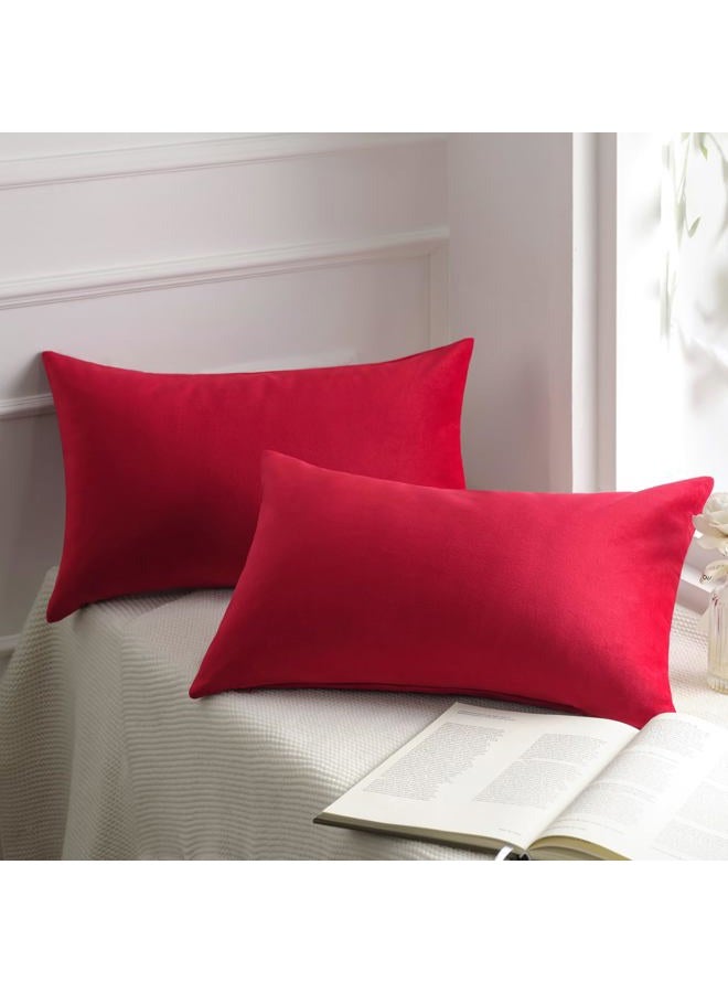 Phantoscope Pack of 2 Velvet Decorative Throw Decorative Pillow Cover Soft Solid Square Cushion Case for Couch Wine Red 12 x 20 inches 30 x 50 cm - Image 1