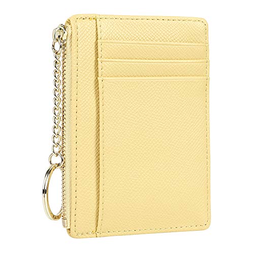 Cynure Women's 8 Cards Slim Minimalist Card Holder Coin Changes Purse Keychain Front Pocket Wallet, yellow - Image 3