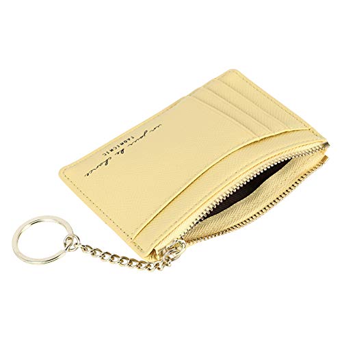 Cynure Women's 8 Cards Slim Minimalist Card Holder Coin Changes Purse Keychain Front Pocket Wallet, yellow - Image 4