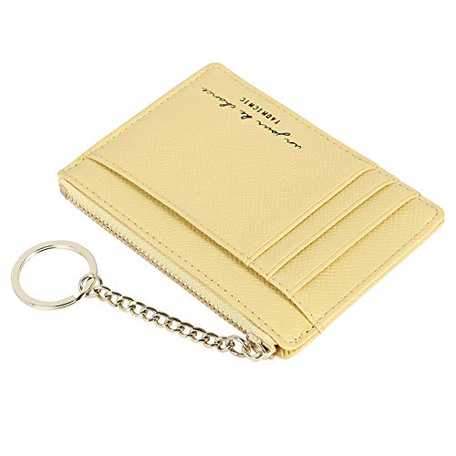 Cynure Women's 8 Cards Slim Minimalist Card Holder Coin Changes Purse Keychain Front Pocket Wallet, yellow - Image 5