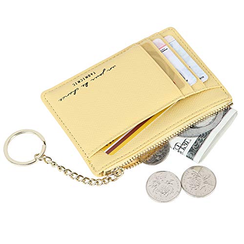Cynure Women's 8 Cards Slim Minimalist Card Holder Coin Changes Purse Keychain Front Pocket Wallet, yellow - Image 2
