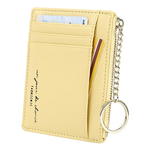 Cynure Women's 8 Cards Slim Minimalist Card Holder Coin Changes Purse Keychain Front Pocket Wallet, yellow - Image 1