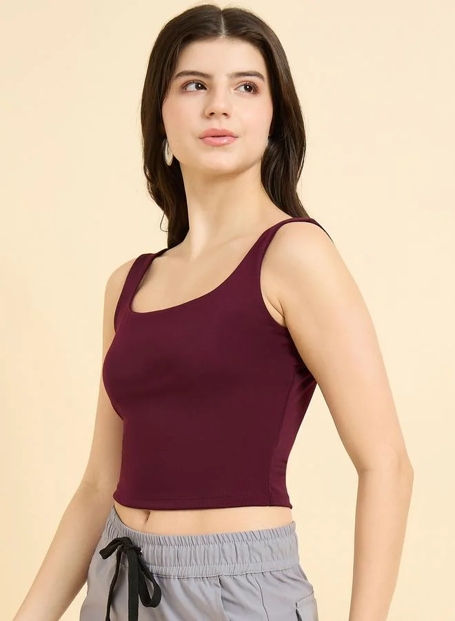 OUTZIDR Maroon Square Neck Tank Top