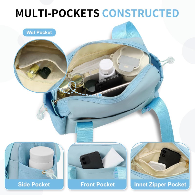 SUIKIHUM Mini Gym Bag for Women, Yoga Small Sports Bag for Women Girls, Waterproof PU Fitness Tote with Wet Compartment, Sky Blue - Image 5