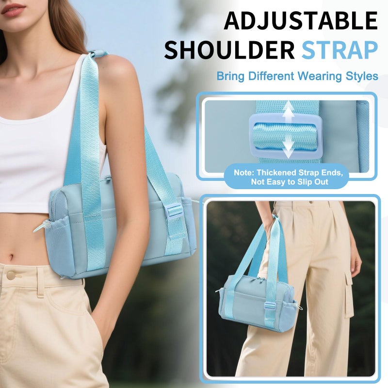 SUIKIHUM Mini Gym Bag for Women, Yoga Small Sports Bag for Women Girls, Waterproof PU Fitness Tote with Wet Compartment, Sky Blue - Image 4