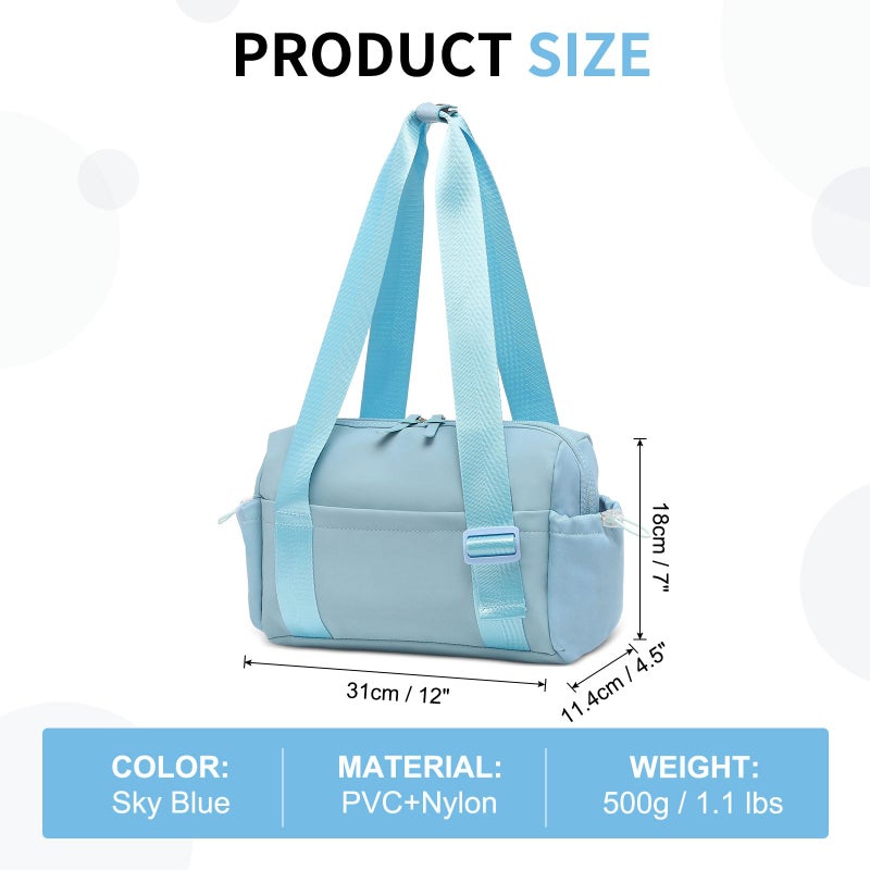 SUIKIHUM Mini Gym Bag for Women, Yoga Small Sports Bag for Women Girls, Waterproof PU Fitness Tote with Wet Compartment, Sky Blue - Image 3