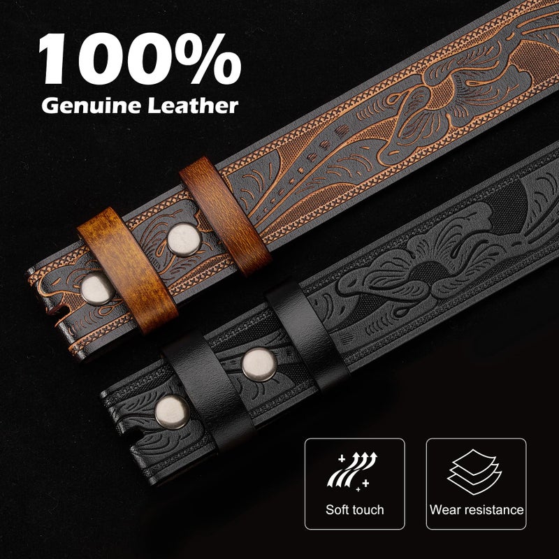 BISON DENIM Men's Western Cowboy Belt with Big Printed Engraved Buckle Strap Adjustable - Image 2