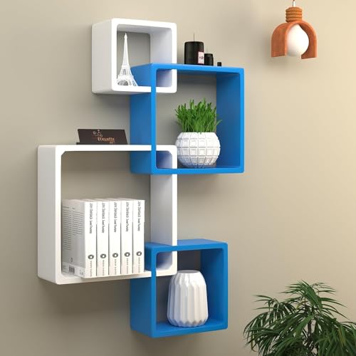 DDS Dream Decor Shoppee 4-Pack Rustic Traditional Black, White Floating Shelves - Intersecting Design - Wall Mounted - MDF Wood - Bedroom, Living Room, Kitchen, Office - Image 1