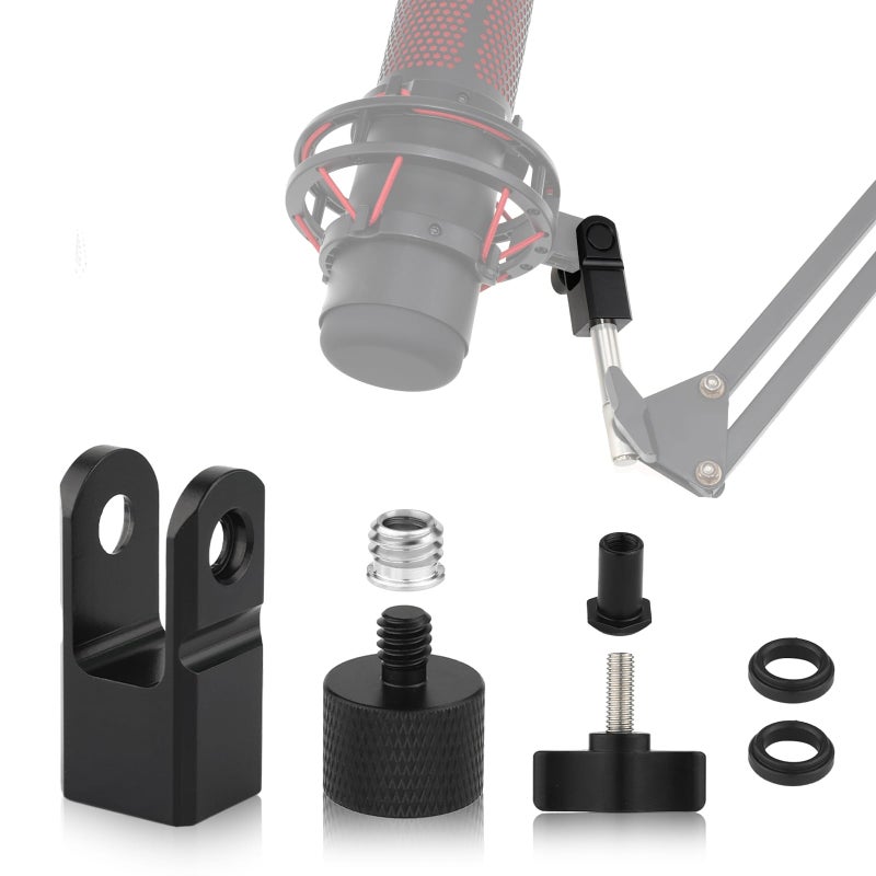SAVITA Microphone Mount Adapter for Hyperx Quadcast with 3/8" or 1/4" Screw Adapter, Works with HyperX QuadCast Microphone Stand & Boom Arm Durable Replacement Accessory for Mic (Black) - Image 1