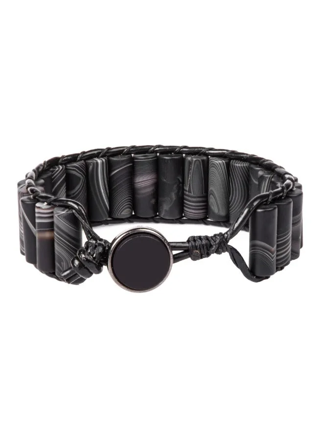 Minza Minza ” Spartan ” Agate stone, Handmade Bracelet for Men, Leather Beaded Bracelet, Jewelry for Casual & Special Occasion