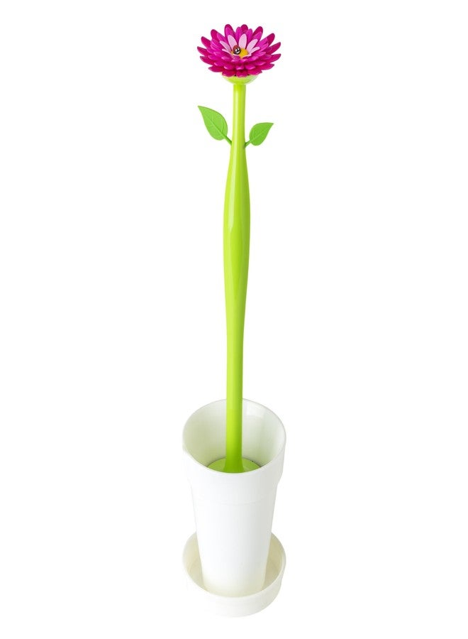 Vigar Flower Power Toilet Brush with Holder Set Toilet Brush with Daisy-shaped Handle, Flowerpot Base with Saucer Durable Bristles for Bathroom, White - Image 1