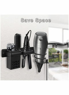 SYOSI Hair Dryer Holder Wall Mounted Blow Bathroom Styling Care Tool Organizer for Straighteners Space Saving Storage Bracket with Plug Hook & Cup  - Image 2