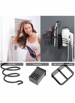 SYOSI Hair Dryer Holder Wall Mounted Blow Bathroom Styling Care Tool Organizer for Straighteners Space Saving Storage Bracket with Plug Hook & Cup  - Image 3