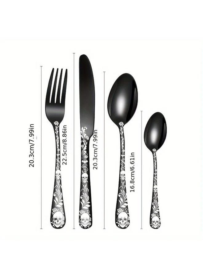 Colorful 16 Piece Gothic Skull Dinnerware Set Stainless Steel Dishwasher Safe - Image 3