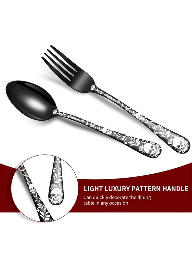 Colorful 16 Piece Gothic Skull Dinnerware Set Stainless Steel Dishwasher Safe - Image 4