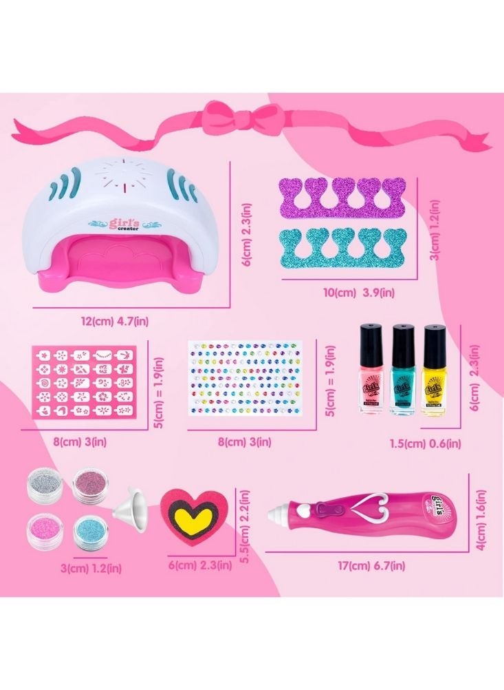 بريميم مجموعة ألعاب استوديو فن تزيين الأظافر للبنات – مجموعة كاملة لتصميم أظافر الأطفال مع مجفف أظافر بإضاءة، وطلاء أظافر قابل للتقشير، وأدوات وإكسسوارات تزيينية، متعة آمنة وخالية من الفوضى للأعمار من خمس سنوات فما فوق - Image 4