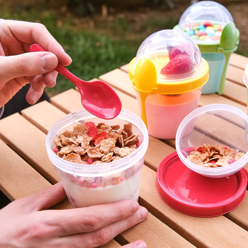 Crystalia Yogurt Parfait Cups with Lids, Breakfast On the Go Plastic Bowls with Topping Cereal Oatmeal Salad or Fruit Container with Spoon for Snack Box, Reusable Set of 4 (Small 17 oz) - Image 5
