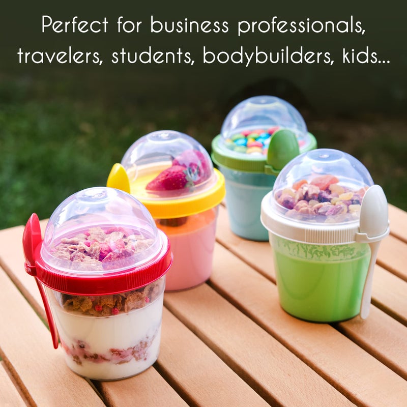 Crystalia Yogurt Parfait Cups with Lids, Breakfast On the Go Plastic Bowls with Topping Cereal Oatmeal Salad or Fruit Container with Spoon for Snack Box, Reusable Set of 4 (Small 17 oz) - Image 4