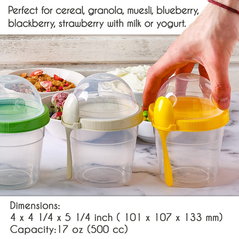 Crystalia Yogurt Parfait Cups with Lids, Breakfast On the Go Plastic Bowls with Topping Cereal Oatmeal Salad or Fruit Container with Spoon for Snack Box, Reusable Set of 4 (Small 17 oz) - Image 3