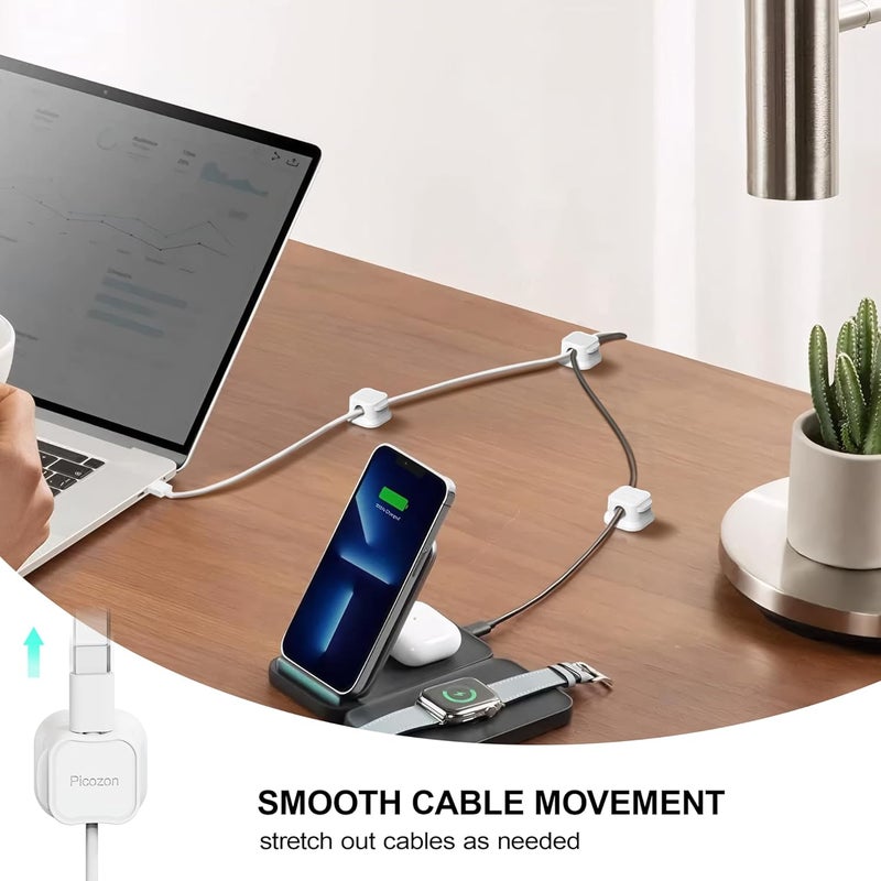 Picozon 24 Pack Magnetic Cable Clip Organizer Cord Holder, Adhesive Cable Management, Wire Phone USB Charger Cable Holder Keeper Organizer for Car, Office Home Desktop, Wall, Night Table - White - Image 3