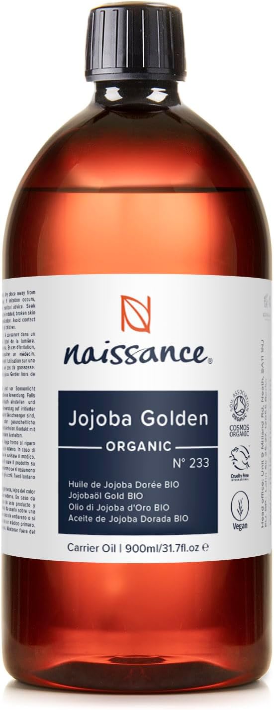 Naissance Organic Golden Jojoba Oil No 233 225ml Cold Pressed for Face Skin Hair Eyelashes Nails Hair Growth - Image 1