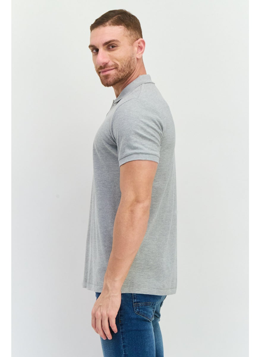 French Connection Men Regular Fit Textured Short Sleeves Polo Shirt, Light Grey  - Image 4