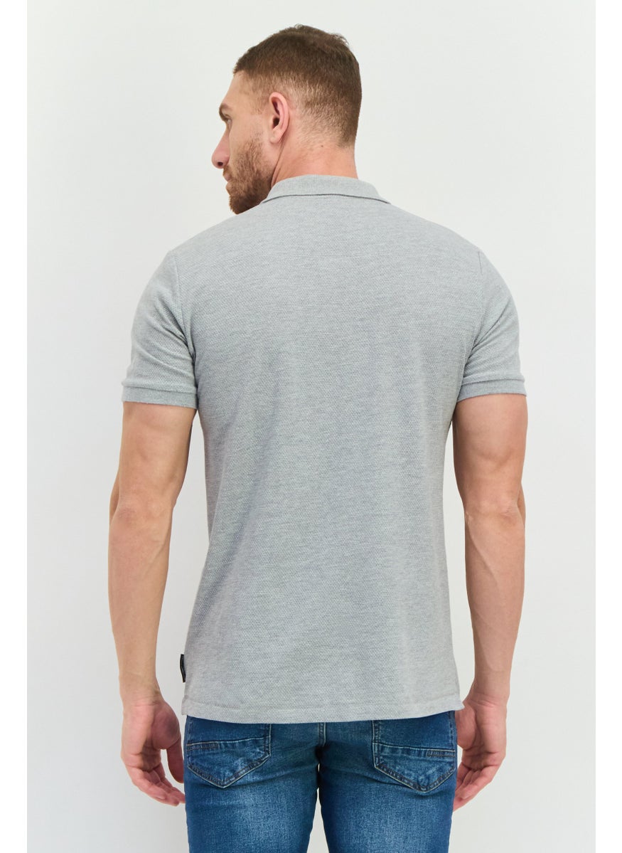 French Connection Men Regular Fit Textured Short Sleeves Polo Shirt, Light Grey  - Image 2