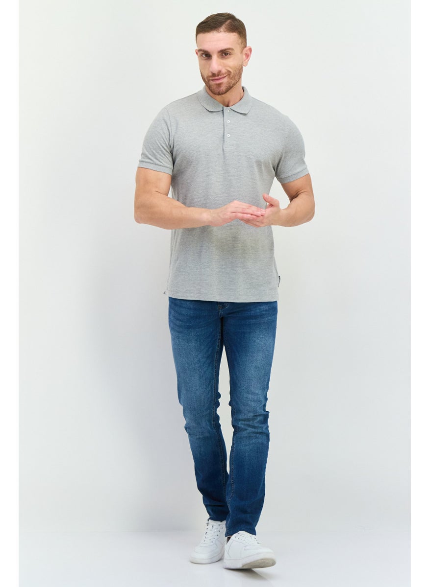 French Connection Men Regular Fit Textured Short Sleeves Polo Shirt, Light Grey  - Image 3