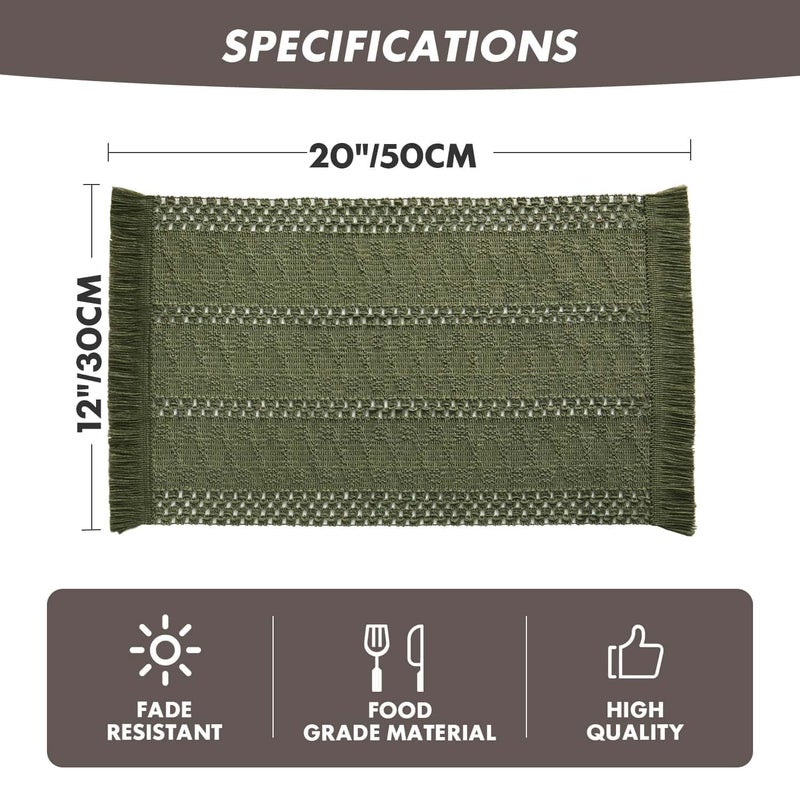 ZeeMart Macrame Style Boho Placemats Set of 4, Olive Decorative Natural Farmhouse Cotton Woven Place Mats Home Decor for Kitchen Dining Table - Image 5
