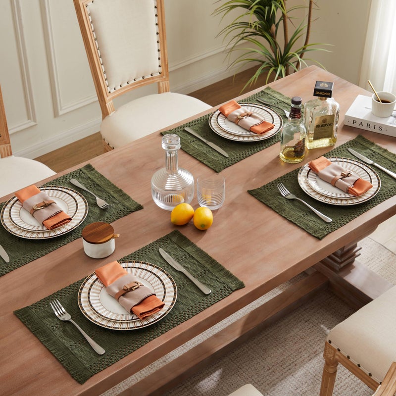 ZeeMart Macrame Style Boho Placemats Set of 4, Olive Decorative Natural Farmhouse Cotton Woven Place Mats Home Decor for Kitchen Dining Table - Image 3