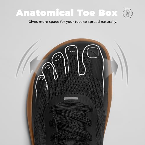 AIRHAS Mens Zero Drop Barefoot Shoes Anatomical Tox Box Sneakers for Men Gym Workout Cross Training Shoes(Black/Gum,10.5) - Image 4