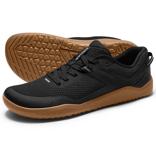 AIRHAS Mens Zero Drop Barefoot Shoes Anatomical Tox Box Sneakers for Men Gym Workout Cross Training Shoes(Black/Gum,10.5) - Image 1