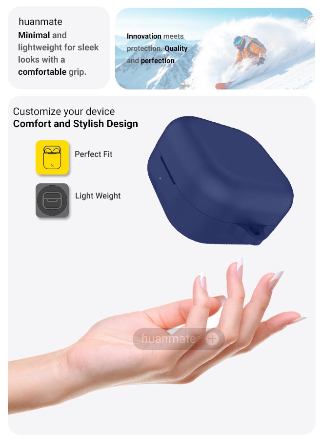 huanmate Samsung Galaxy Buds 4/ Buds 4 Pro Silicone Case Cover - Dark Blue - Made with Soft Silicone, Lightweight & Durable - Stylish Design, Accurate Cut-outs, Easy Installation & Removal - Image 3