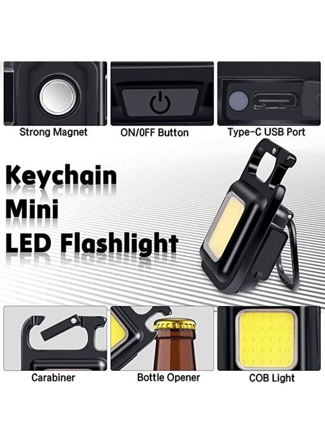 llwoo - Small LED Flashlight 800 Lumens COB Rechargeable Keychain Mini Flashlight 4 Light Modes Portable Pocket Light with Folding Bracket Bottle Opener and Magnet Base for Fishing Walking Camping - Image 1